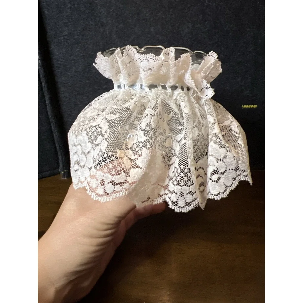1 HOMCO Wide Fluted Votive‎ Cup Pegged Candle Holder Clear Glass With Lace
